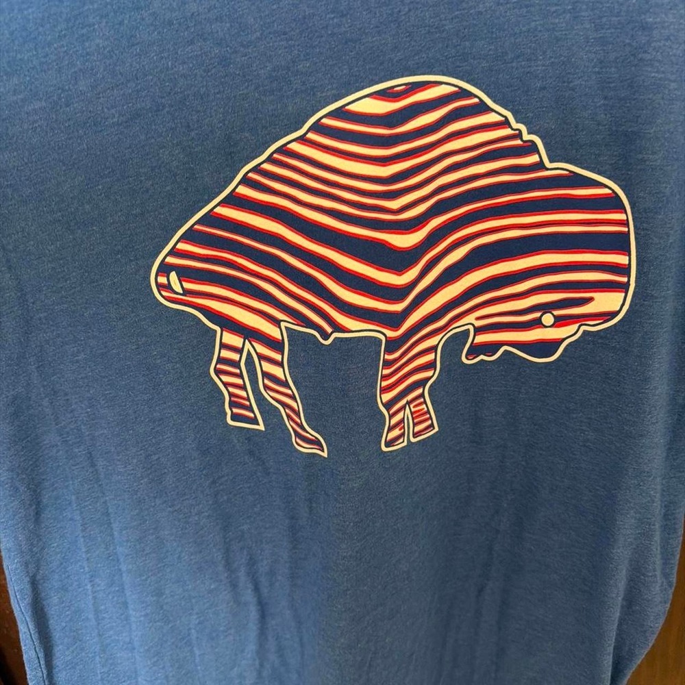 Blue t-shirt with white and red striped buffalo bills graphic - Picture 2 of 5